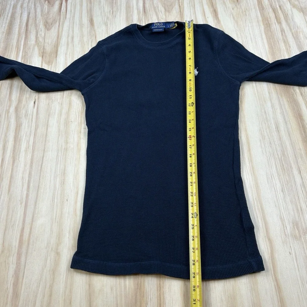 Polo Ralph Lauren Thermal Shirt Mens Large Slim‎ Fit Navy Blue Waffle Knit